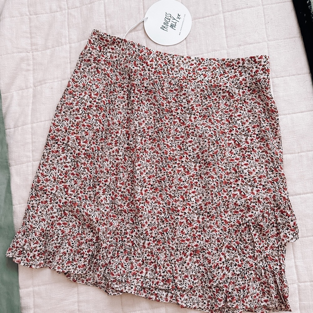 princess polly pink floral ruffled trim mini skirt